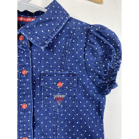 Guess Jeans Denim Dress Girls Size 5 Button Up Ruffle Hem Polka Dot Y2K Retro - Picture 6 of 11